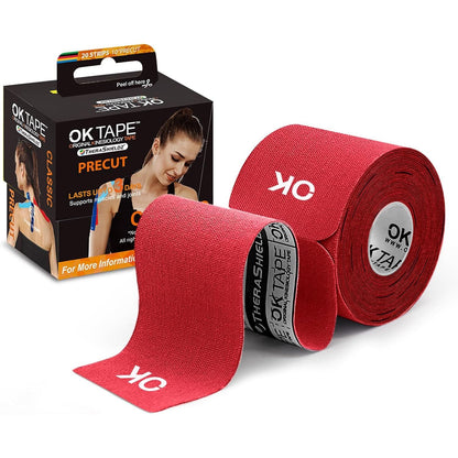 OK TAPE Kinesiology Tape 10 inches Precut, 20 Strips, Cotton Elastic Athletic Tape Latex Free, 2in x 16ft, Black