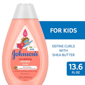 Johnson's Kids Curl-Defining, Frizz Control, Tear-Free Shampoo + Shea Butter, Paraben-, Sulfate- & Dye-Free, Hypoallergenic & Gentle for Kids Hair, 13.6 fl. oz