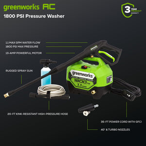 Buy now Greenworks 1800 PSI (1.1 GPM) Electric Pressure Washer PWMA Certified at indiglob india