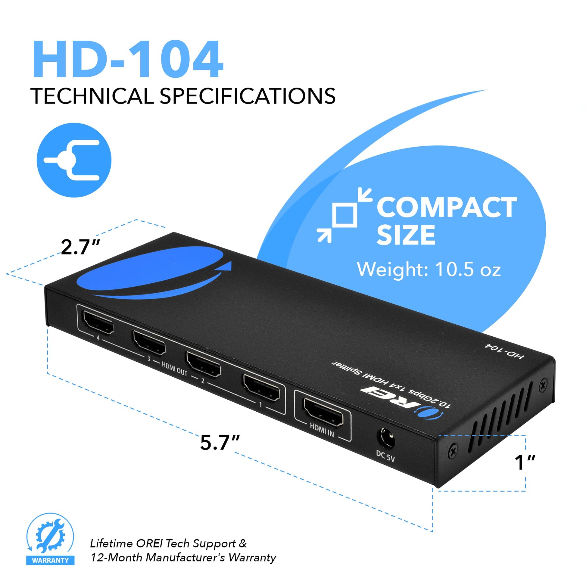 Buy now OREI HDMI Splitter 1 in 4 Out – 4K@30Hz HDMI 2.0 Splitter with HDCP 1.4, EDID Management, and LPCM/Dolby/DTS Audio Support–Compact Plug & Play Design at indiglob india