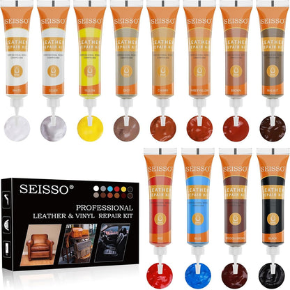 12 Colors Leather Repair Kit - for Furniture Car Seats Couches Sofa Shoes Boat, Leather Dye Restore Scratches Tears Holes, Purses Jacket Leather Paint, Vinyl Repair Kit Bonded Leather Genuine Italian…