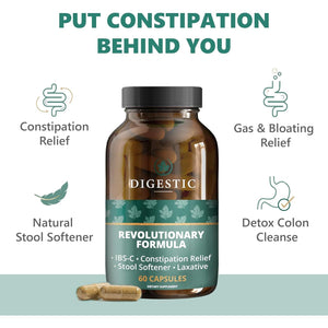Digestic - Laxative for Constipation Relief, Stool Softener for IBS Severe and Strong Constipation 100% Natural - 60 Capsules - Colon Cleanse, Detox Cleanse, Gas and Bloating Stomach Relief for Adults