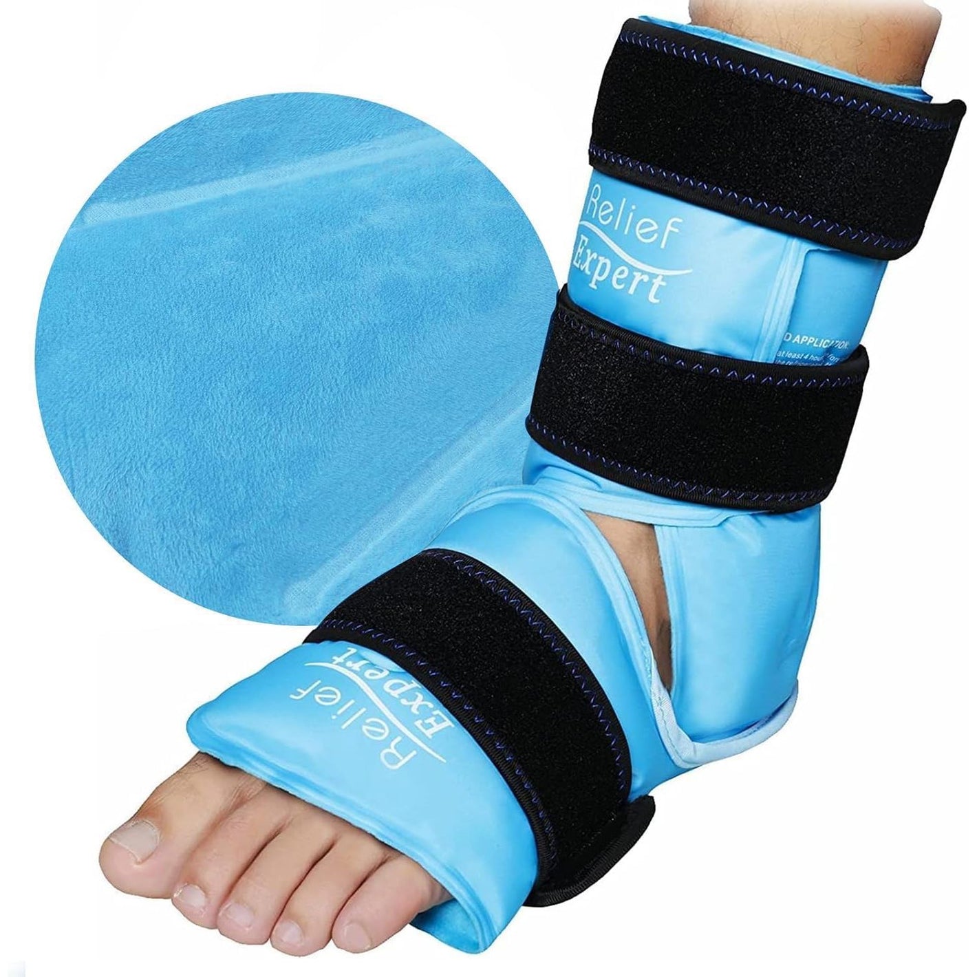 Relief Expert Ankle Ice Pack Wrap – Reusable Cold Gel Pack for Foot and Heel, Dual-Sided Design with Soft Plush Lining, Flexible Cold Compress for Achilles and Ankle Support, Blue