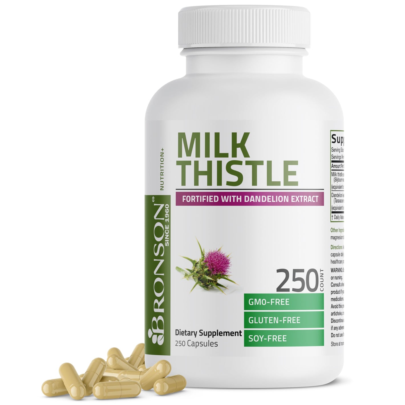 Buy now Bronson Milk Thistle Silymarin Marianum & Dandelion Extract Liver Health Support, Antioxidant Support, Detox, 250 Capsules at indiglob india