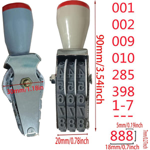 WANLIAN 3-Digit Adjustable Rubber Number Stamp - Customizable 0-9 Numbers & Symbols for Packaging, Office, Labels (18x7mm Imprint, Gray-Red)