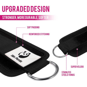 Slim Panda Ankle Strap for Cable Machine,Ankle Cuff for Kickbacks, Booty Hip Abductors,Glute Workouts, Leg Extensions, Curls for Men and Women, Adjustable with Double D-Rings