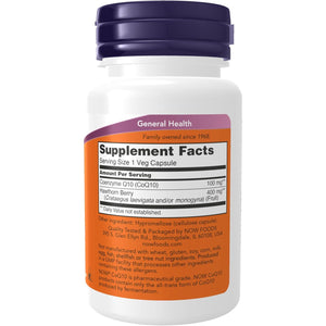 NOW Foods Supplements, CoQ10 100 mg with Hawthorn Berry, Pharmaceutical Grade, All-Trans Form produced by Fermentation, 30 Veg Capsules