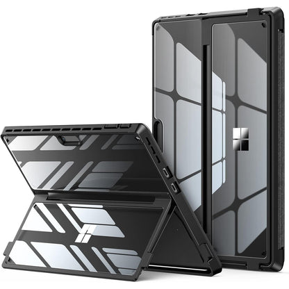INFILAND Surface Pro 11/10/9 Case, Crystal Clear Multi-Angle Shockproof for Microsoft Surface Pro 11th Edition AI 2024, Work with Surface Pro Signature Keyboard & Slim Pen 2, Mysterious Black