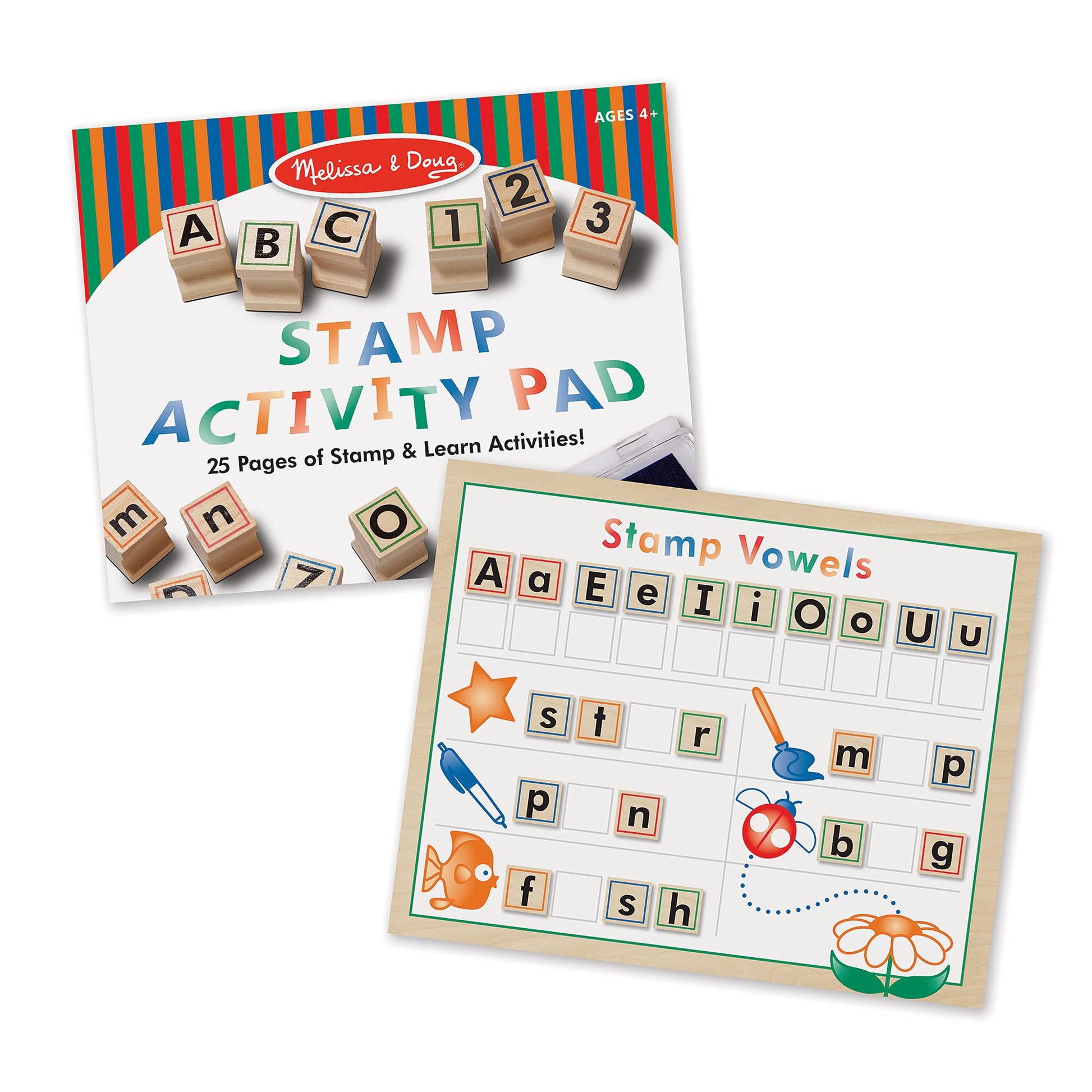 Buy now Melissa & Doug Deluxe Letters and Numbers Wooden Stamp Set ABCs 123s With Activity Book, 4-Color Stamp Pad - FSC Certified at indiglob india