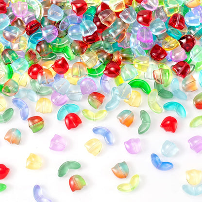 PAGOW 160PCS Tulip Flower Beads Glass Translucent Bracelet Beads Colorful Handcrafted Crystal Loose Glass Beads for Spring Summer Valentines Wedding DIY Jewelry Making Gifts