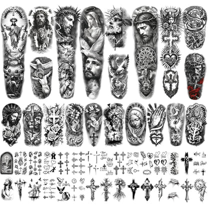 Extra Large waterproof Temporary Tattoos 8 Sheets Full Arm Fake Tattoos and 8 Sheets Half Arm Tattoo Stickers for Men and Women (22.83"X7.1")