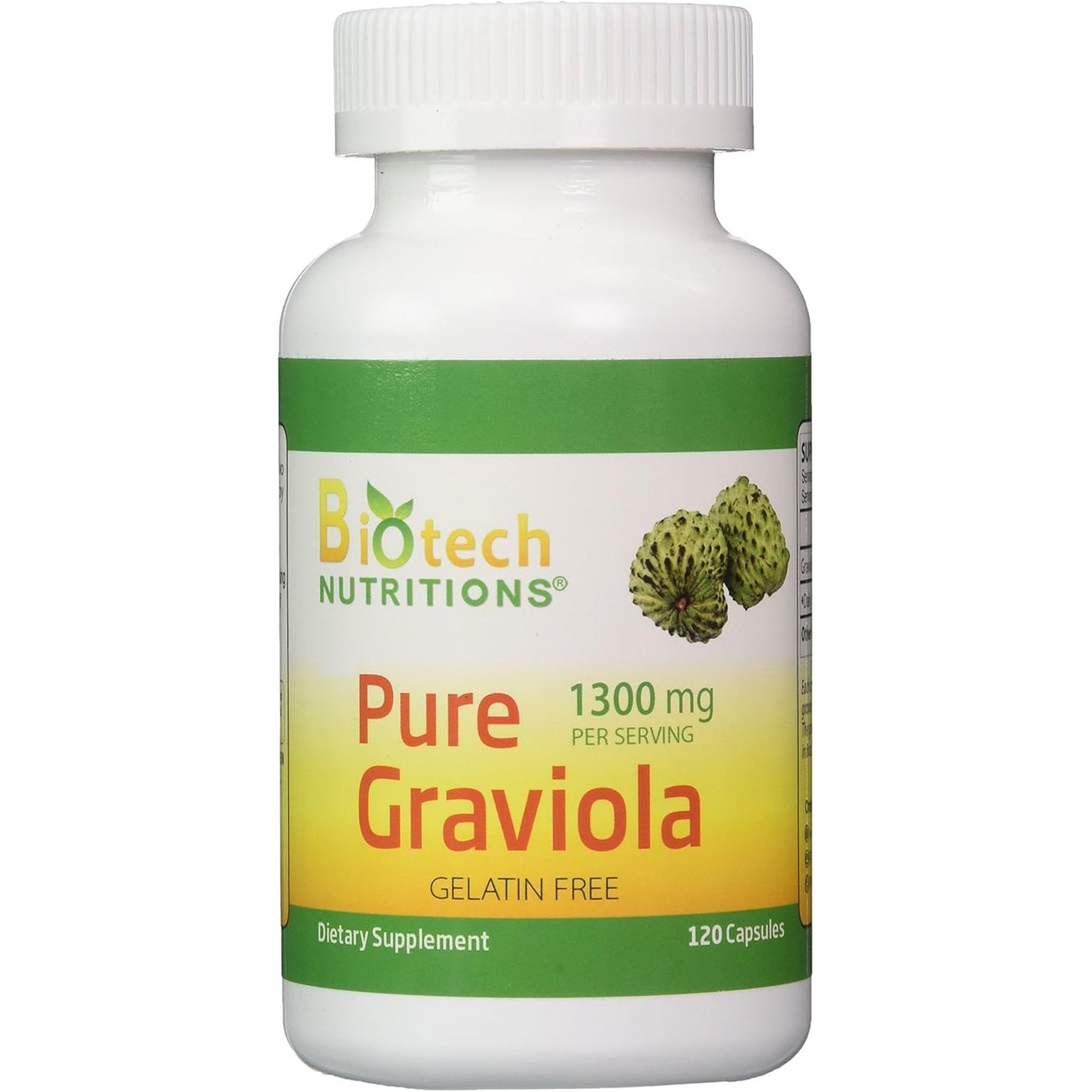 Graviola 100% Pure Graviola 1300mg Per Servings 120 Capsules Per Bottle (Annona muricata)
