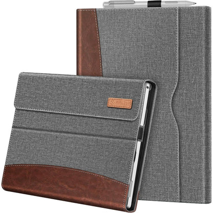 Fintie Case for 12.3 Inch Microsoft Surface Pro 7 Plus, Surface Pro 7/6/5/4/3 - Portfolio Business Cover with Pocket, Compatible with Type Cover Keyboard, Gray/Brown