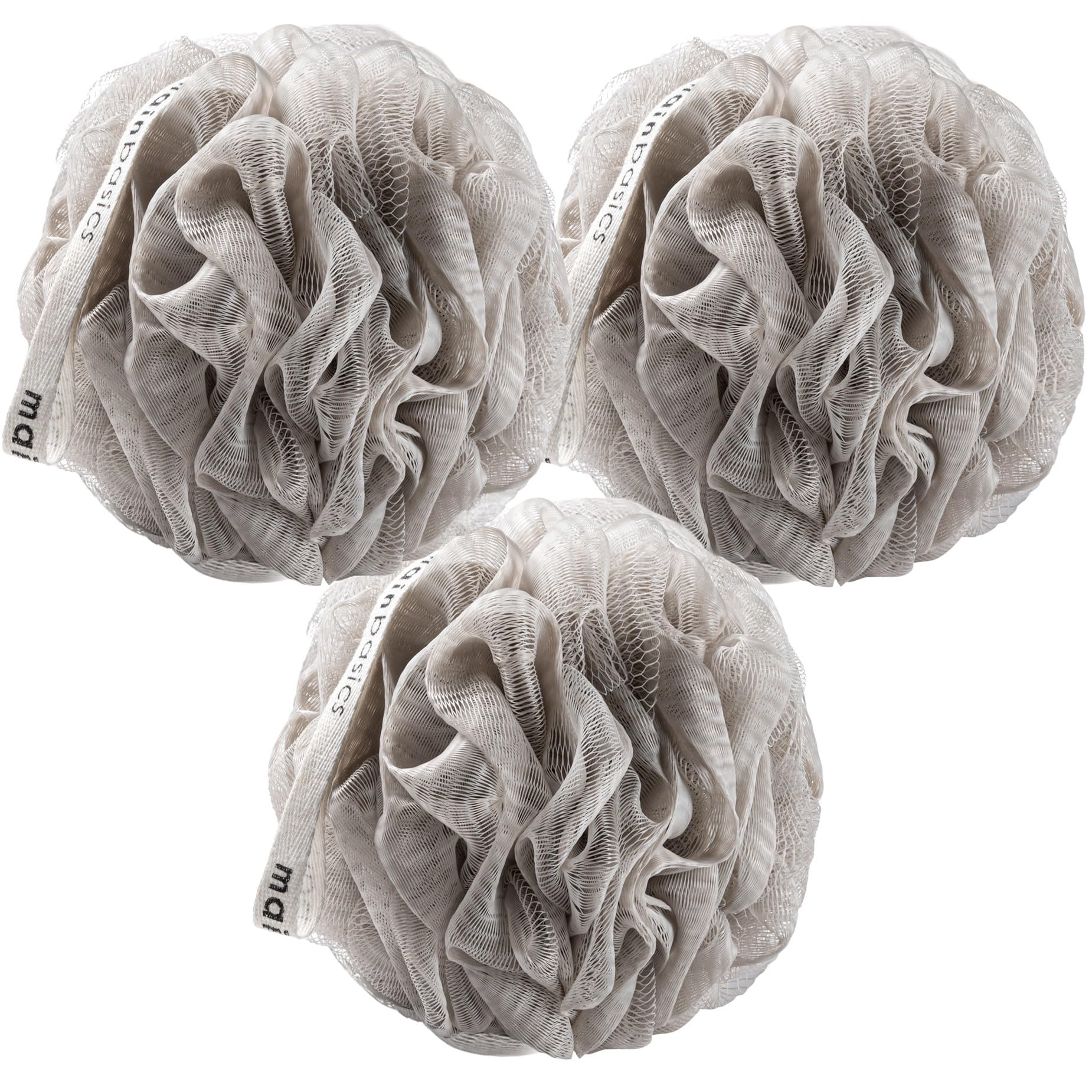Buy now MainBasics Seaweed Infused Bath Shower Loofah Sponge Pouf Body Wash Scrubber (Set of 3) Totally Taupe at indiglob india