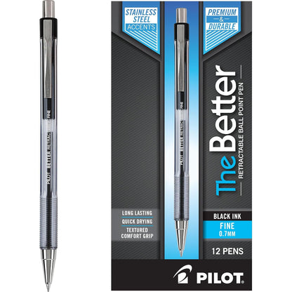 Pilot The Better Ball Point Pen Refillable & Retractable Ballpoint Pens, Fine Point, Blue Ink, 12-Pack (30001)