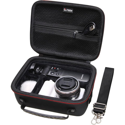 Camera Case Compatible with Sony Alpha ZV-E10 / ZV-1F / ZV-1 / ZV-1 II Vlog Camera with Shoulder Strap by LTGEM, Fits Vlogger Accessory Kit Tripod and Microphone, Black
