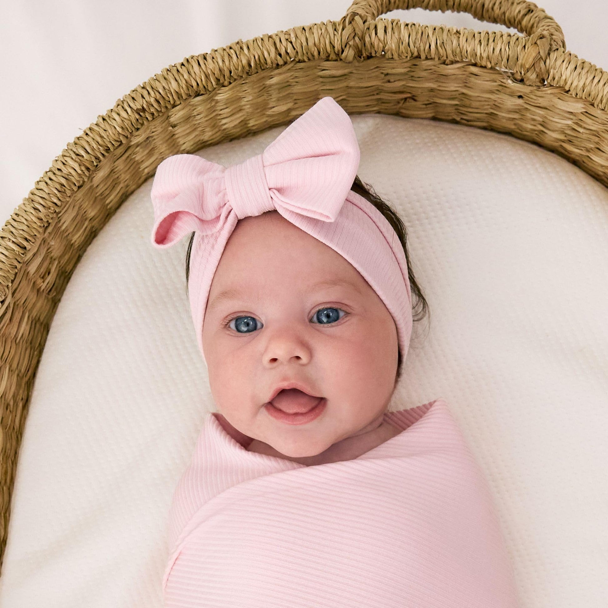 Buy now Little Sleepies Swaddle & Luxe Bow Headband Set, Viscose from Bamboo Baby Swaddles, Newborn Baby Girl Clothes (Prima Pink Ribbed) at indiglob india