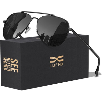 LUENX Aviator Sunglasses for Men Women Polarized Driving Classic Shades - UV 400 Protection with Accessories 60MM