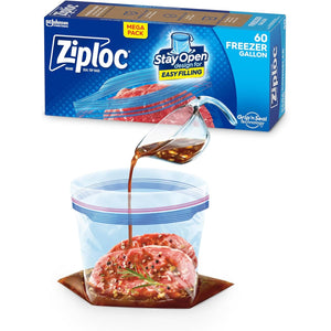 Ziploc Gallon Food Storage Freezer Bags, Stay Open Design with Stand-Up Bottom, Easy to Fill, 60 Count