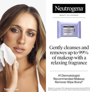 Neutrogena Night Calming Makeup Remover Face Wipes, Nighttime Cleansing Towelettes Remove Sweat, Dirt & Makeup & Calms Skin, Hypoallergenic, 100% Plant Based Cloth, 50 Count (2 Packs of 25)