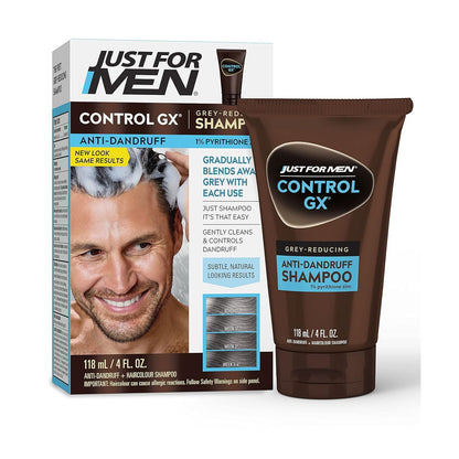 Just for Men Control GX Grey Reducing Anti-Dandruff Shampoo, Gradual Hair Color, Controls Dandruff with Zinc Treatment, 4 Fl Oz - Pack of 1 (Packaging May Vary)
