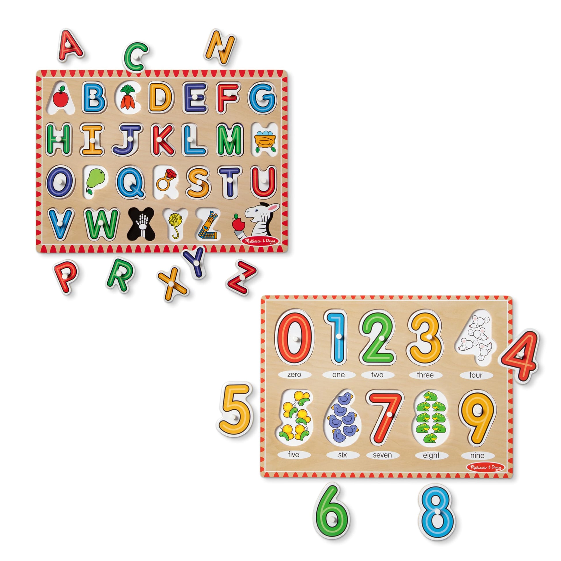 Buy now Melissa & Doug Wooden Lift & See Peg Puzzle Early Learning 2-Pack for Girls and Boys ƒ?? Alphabet, Numbers at indiglob india