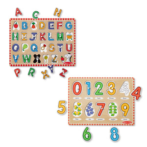 Buy now Melissa & Doug Wooden Lift & See Peg Puzzle Early Learning 2-Pack for Girls and Boys ƒ?? Alphabet, Numbers at indiglob india