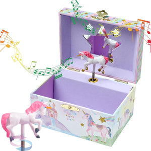 Jewelkeeper Musical Jewelry Box for Girls with Spinning Unicorn, Glitter Rainbow and Stars Design Music Box for Necklace, Earrings, and Accessories, Plays The Beautiful Dreamer Tune