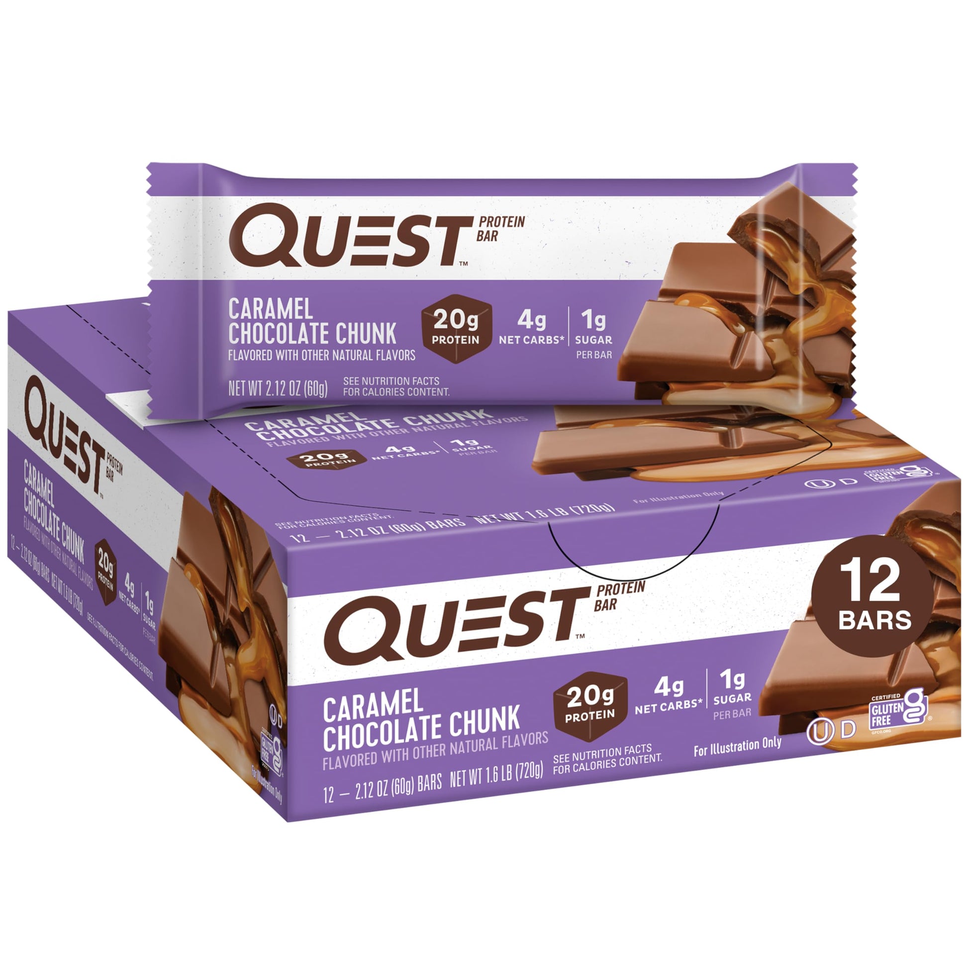 Buy now Quest Nutrition Chocolate Brownie Protein Bar, 20g Protein, 1g Sugar, 4g Net Carb, High Fiber, Gluten Free, 12 Count Caramel Chocolate Chunk 1 Count (Pack of 1) at indiglob india