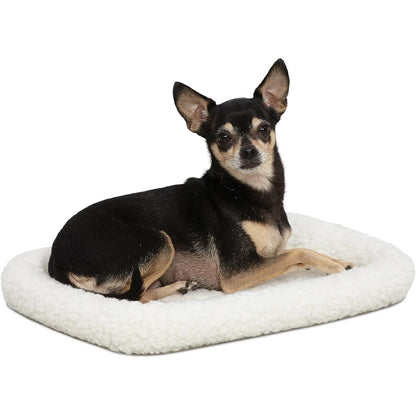 MidWest Homes for Pets QuietTime XXS Dog Bed – White Fleece Bolster, Ultra-Soft and Machine Washable, Fits 18-Inch Crates and Carriers, for Small Dogs and Cats