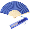 24pcs Imitated Silk Hand Fan Imitated Silk Fabric Bamboo Handheld Folded Fan Bridal Dancing Props Church Wedding Party Favors with Organza Bags (Cream) - Royal Blue