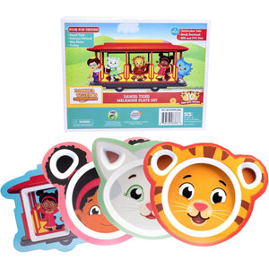 4 Daniel Tiger Mealtime Feeding Plates -Cute Dishes for Kids w/ Daniel Tiger, Trolley, Katerina Kitty Cat & Elaina - Divided Compartments for Portion Control & Healthy Eating, Dishwasher Safe