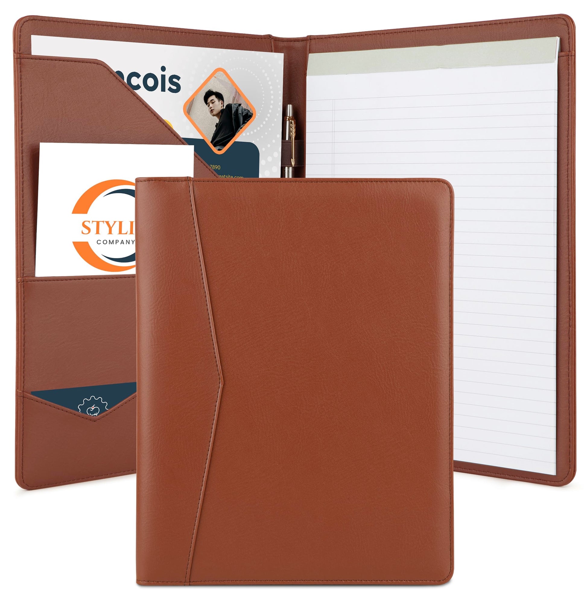 Buy now STYLIO Padfolio Portfolio Organizer Binder | Interview Resume Folder, Legal Document, Business Card Holder |w/Letter-Sized Notepad | Handsome Piano Noir Faux Leather Folio Matte Finish, Accent Stitch at indiglob india