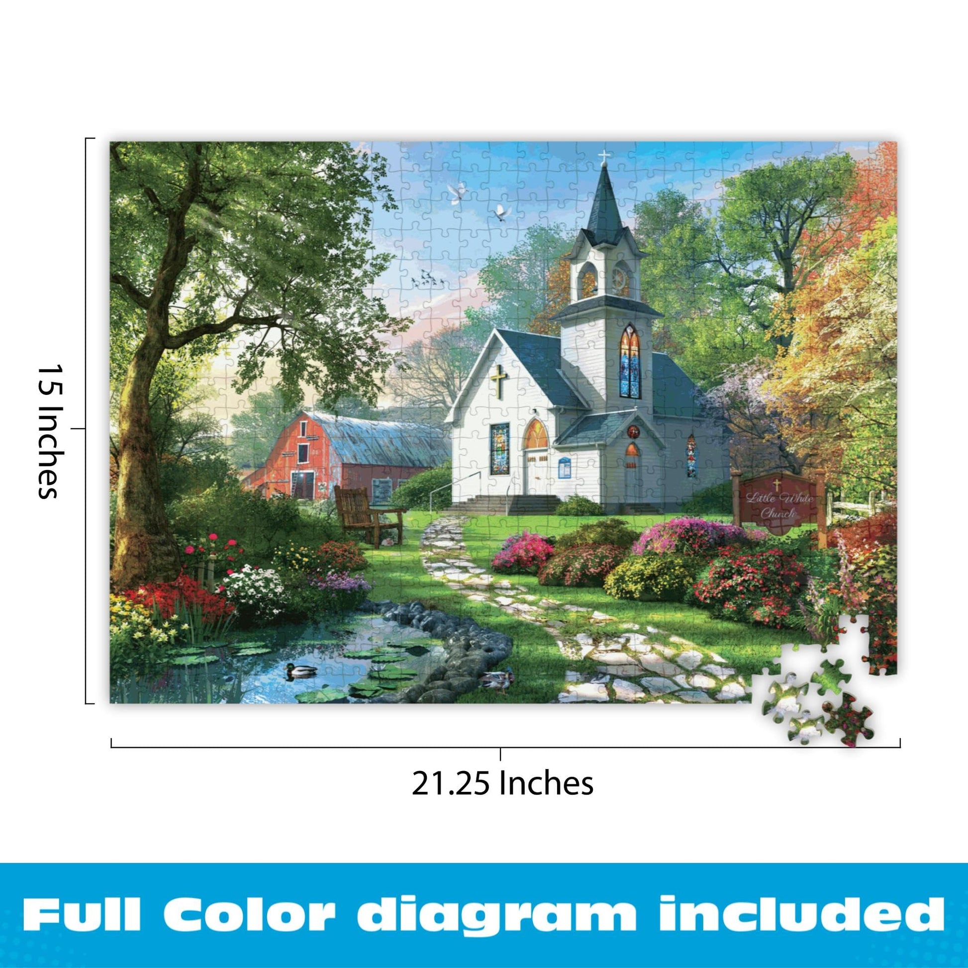 Buy now Buffalo Games – Little White Chapel Jigsaw Puzzle, 500 Piece Puzzle for Adults, Peaceful Church Landscape Art by Dominic Davison at indiglob india