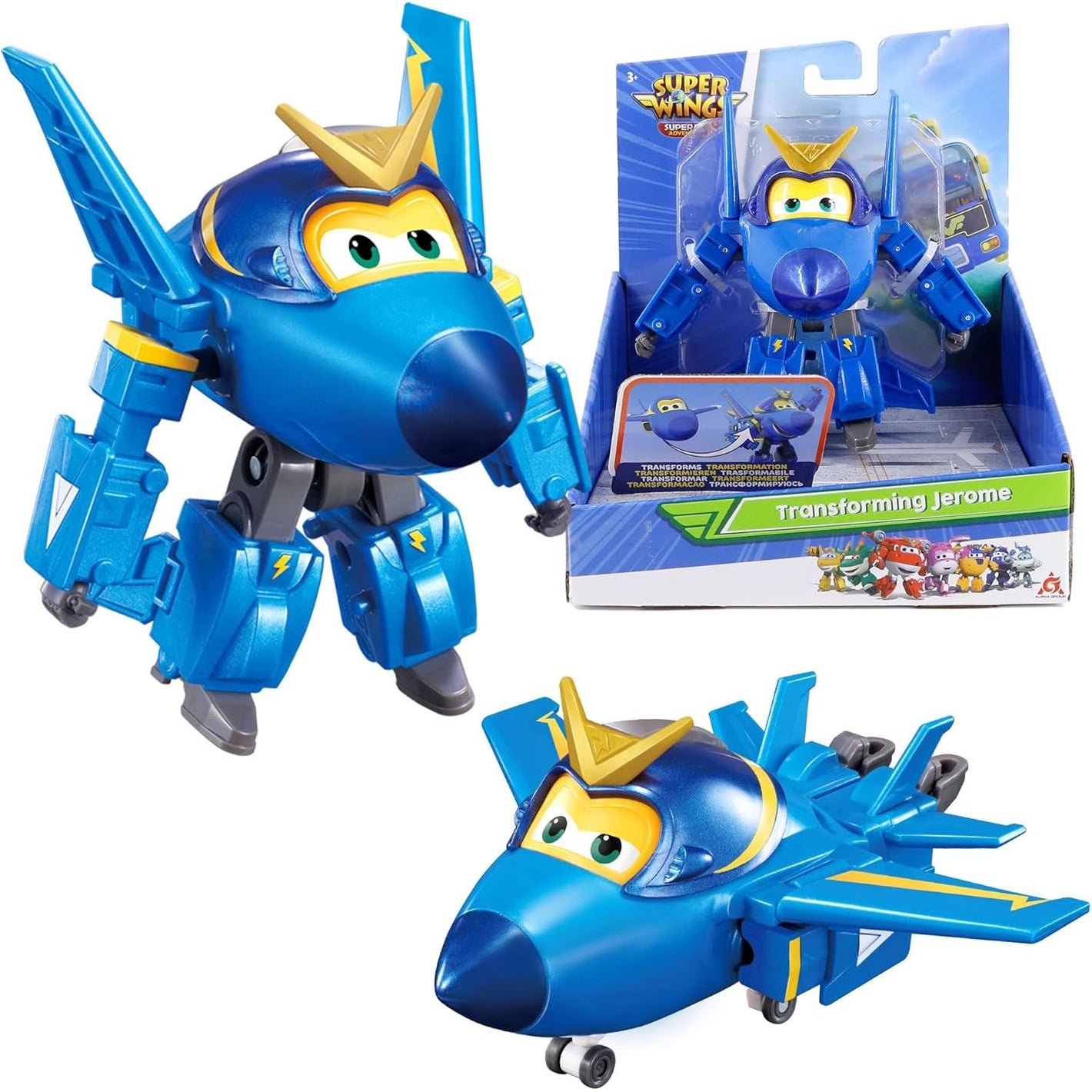 Super Wings 5" Transforming Jerome Airplane Toys, Safe and Durable Vehicle Action Figure, Plane to Robot, Transformable Toys for 3+ Years Old Boys and Girls, Preschool Kids Birthday Gift, Blue