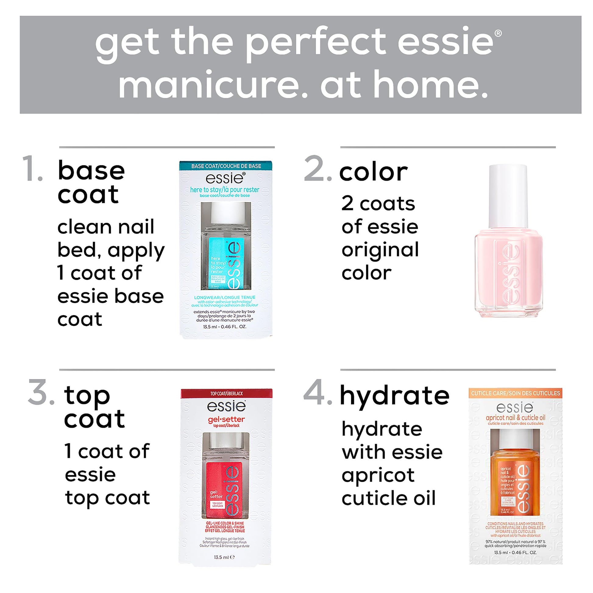 Buy now essie All-In-One Base Coat + Top Coat + Strengthener Nail Polish, 0.46 Ounces (Packaging May Vary) at indiglob india
