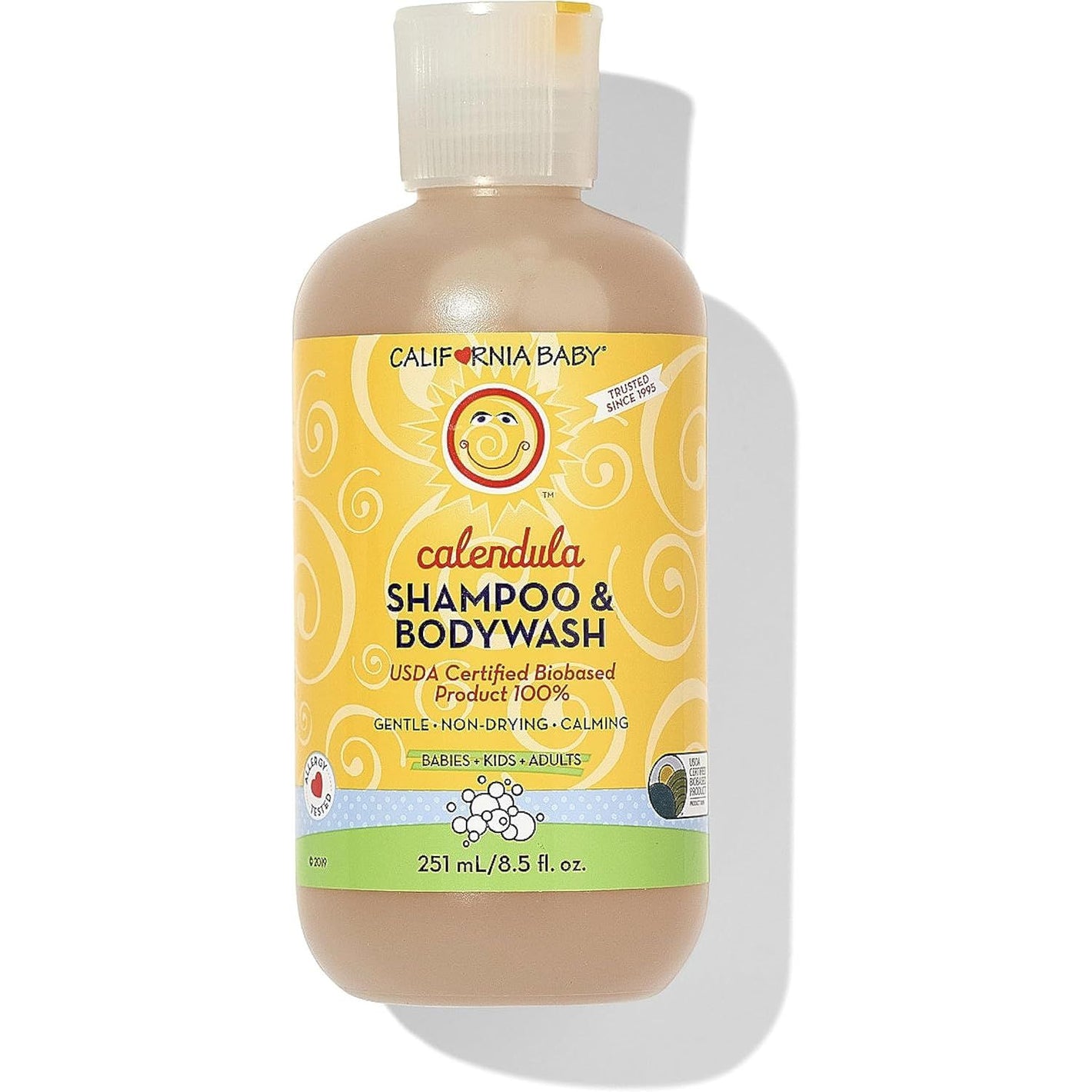 California Baby Calendula Shampoo and Body Wash - Allergy tested Baby Soap and Toddler Shampoo, for Dry, Sensitive Skin, 100% Plant-Based - USDA Certified, 251 mL / 8.5 fl. oz. (Pack of 1)