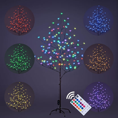 Lightshare Cherry Blossom Tree 5FT 128 LED Lighted Tree for Decoration Inside and Outside, Home Patio Wedding Festival Christmas Decor, Warm White