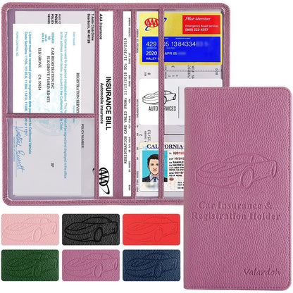 Premium Car Registration and Insurance Card Holder, Car Document Holder for Cards, Driver License & other Essential Documents (Black)