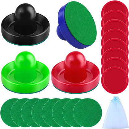 URATOT Air Hockey Accessories - Pushers, Pucks & Paddles (4 Pushers, 8 Red Pucks, 8 Green Pads)