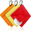 Flutesan 3 Pieces Golf Ball Towel 5.5 x 5.5 Inch, Wet and Dry Small Pocket Towel with D Clip Portable Golf Ball Cleaner Accessories for Men Women Course Exercise - Red, Orange, Green