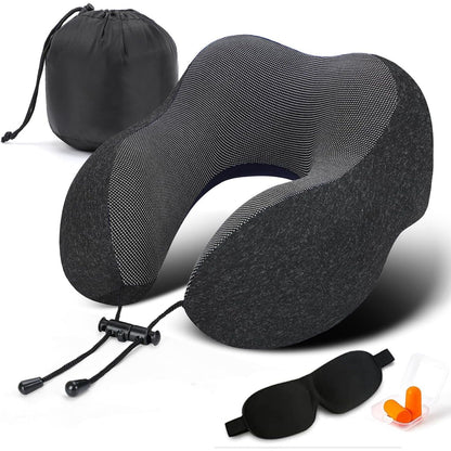 Travel Pillow, Best Memory Foam Neck Pillow Head Support Soft Pillow for Sleeping Rest, Airplane Car & Home Use (Grey)