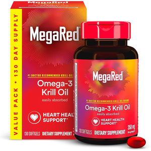 MegaRed - Omega-3 Krill Oil 350mg Softgels (130 Count in A Bottle), EPA & DHA Omega-3 Fatty Acids with No Fishy Aftertaste Unlike Fish Oil, Contains Antioxidant Astaxanthin
