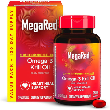 MegaRed - Omega-3 Krill Oil 350mg Softgels (130 Count in A Bottle), EPA & DHA Omega-3 Fatty Acids with No Fishy Aftertaste Unlike Fish Oil, Contains Antioxidant Astaxanthin