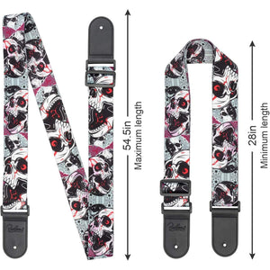 Skull Guitar Strap Leather Ends Guitar Shoulder Strap for Bass, Electric, Acoustic Guitars, Best Gift for Men Women Guitarist