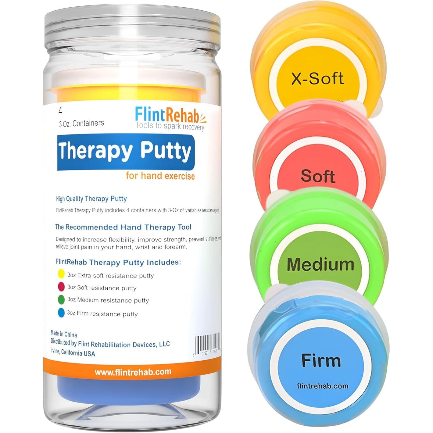 FlintRehab Therapy Putty for Kids & Adults (4 Pack, 3 Oz Each) - Putty for Hand Therapy, Fidgeting & Stress Relief - Non-Toxic Resistive Exercise Putty to Improve hand strength - Set of 4 Strengths