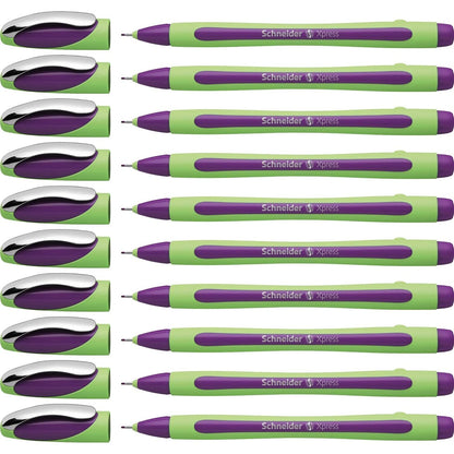 Schneider Xpress Premium Fineliner, 0.8 mm Porous Point, Light Green Barrel, Blue Ink, Box of 10 Pens (190003)