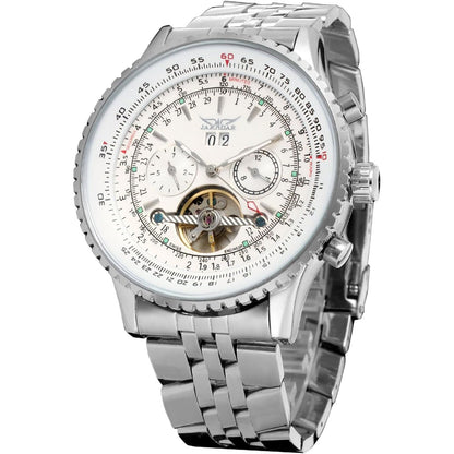 FORSINING Men's Self Winding Waterproof Automatic Stainless Steel Skeleton Tourbillon Calendar Wrist Watch