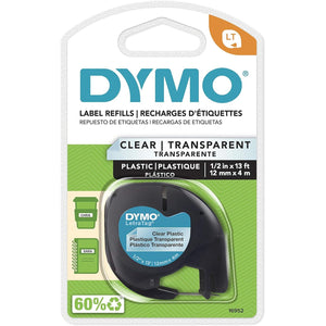 DYMO - DYM16952 Authentic LetraTag Labeling Tape for LetraTag Label Makers, Black Print on Clear pastic Tape, 1/2'' W x 13' L, 1 roll (16952)