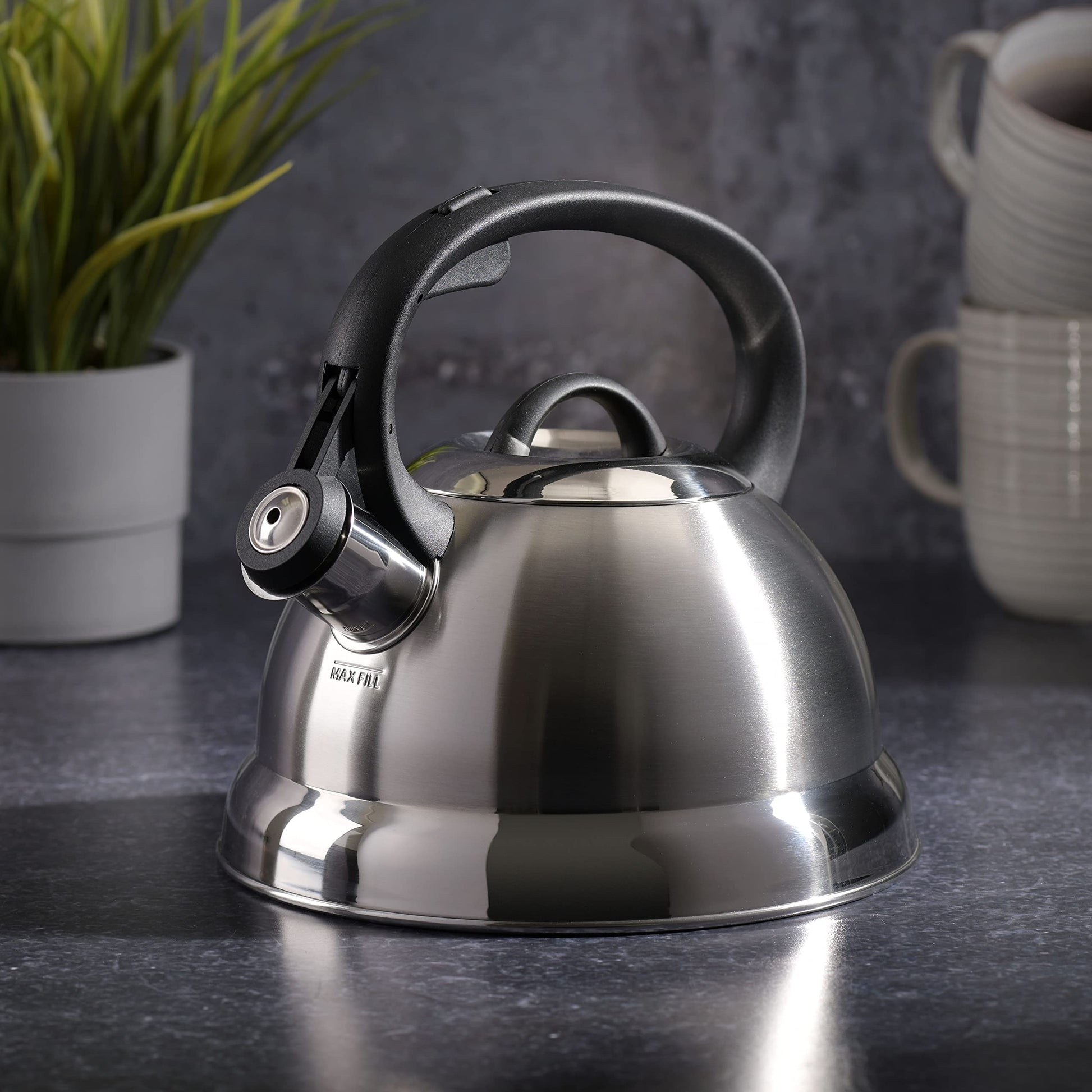 Buy now Mr. Coffee Flintshire 1.75-Quart Stainless Steel Whistling Tea Kettle – Brushed Satin Finish Stove-Top Kettle for Boiling Water at indiglob india